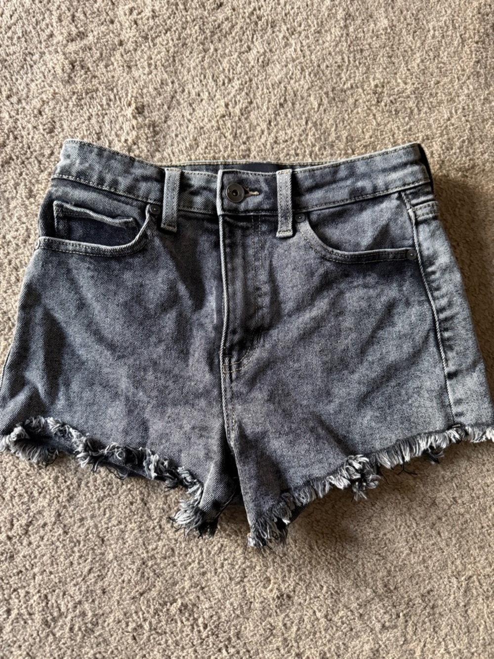 Kendall & Kylie Washed Black High-Rise Denim Frayed Hem Shorts